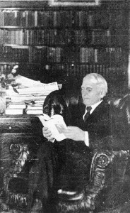 Reading Up <span class="credit">Torch Archive Photo: May 18, 1932 Issue</span><span class="description">Reading Up: Woodbridge N. Ferris, founder of Ferris State University, reading in his library. Published in the May 18th, 1932 issue of the Torch</span>