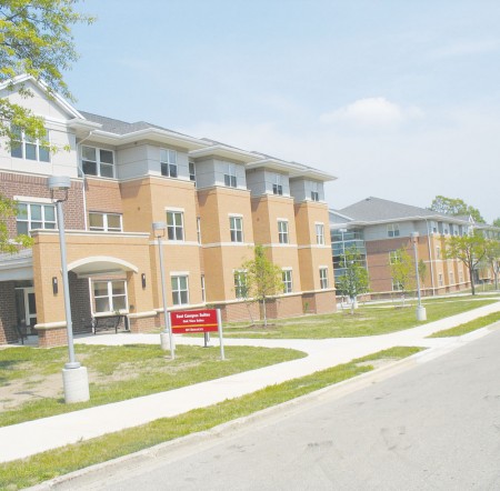 New Homes on Campus: The newly added East Campus Suites open this year for Ferris students. The new buildings combines apartment and dorm living which are the first LEED certified options on the Ferris campus. Photo By: Benjamin Thayer | Editor in Chief